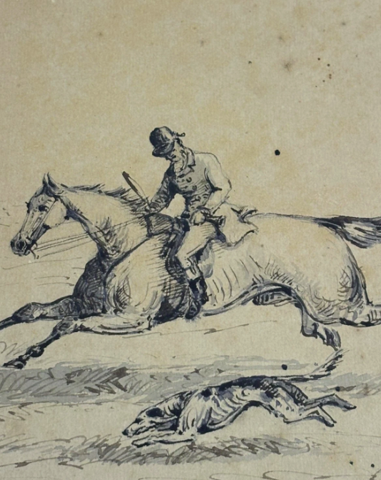 Original Drawing 1920 Hunting Scene Ink on Paper