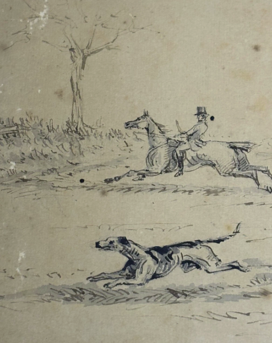 Original Drawing 1920 Hunting Scene Ink on Paper