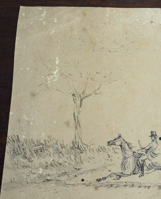 Original Drawing 1920 Hunting Scene Ink on Paper