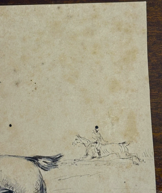 Original Drawing 1920 Hunting Scene Ink on Paper