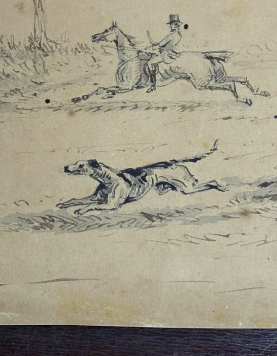 Original Drawing 1920 Hunting Scene Ink on Paper