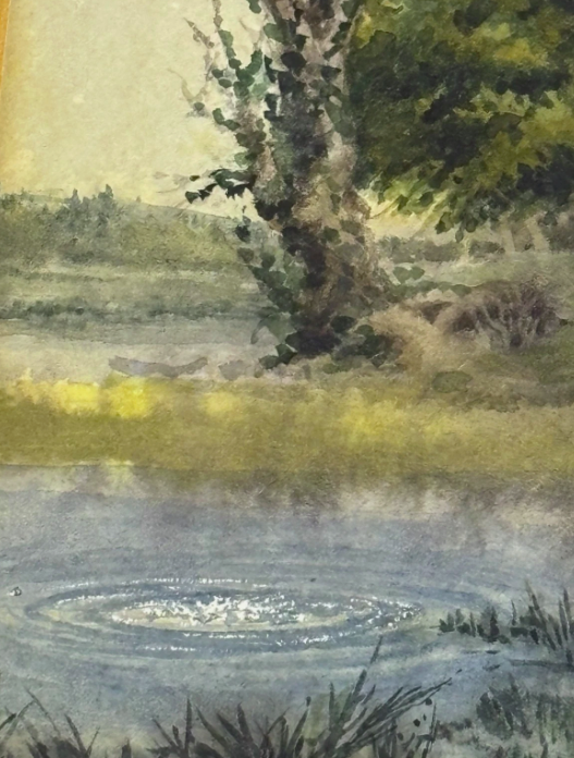 Original Watercolour Trees River and Boat Signed