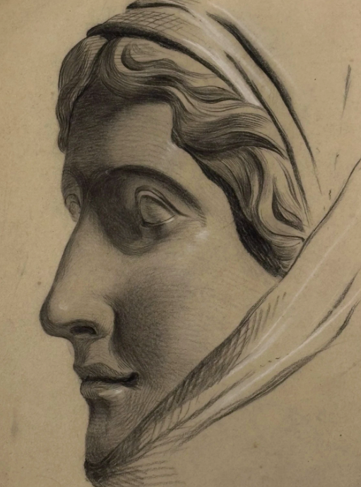 Sketch of Statue Visage Pencil on Paper