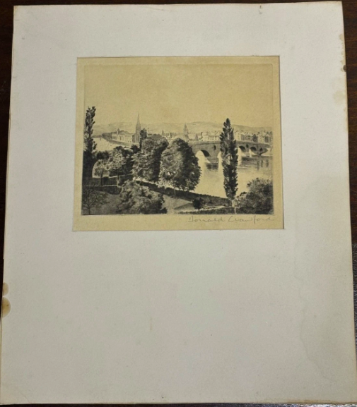 Donald Crawford Mid-Century Print Bridge Over River Signed