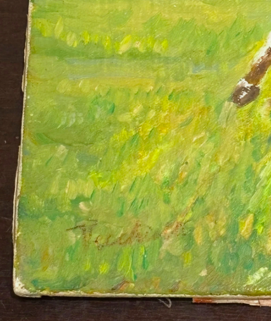 Original Oil Painting Cow Wrangling on Linen Canvas Signed