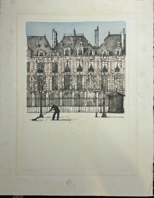 Richard Beer (1928-2017) Place de Vosges Numbered Signed Print Etching Paris