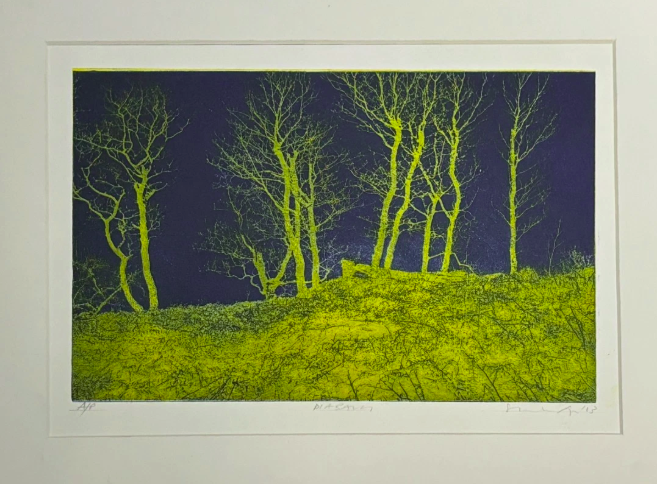 Original Forest Lithography Green and Blue Signed