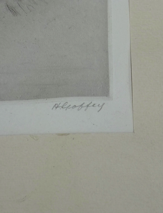 Original Etching Dog Alsatian Portrait Signed H. Geoffrey