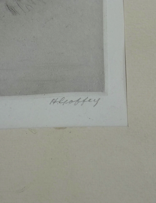 Original Etching Dog Alsatian Portrait Signed H. Geoffrey