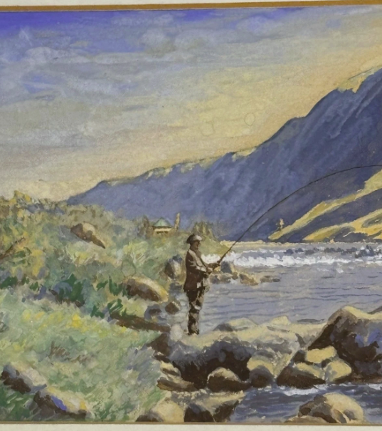 Penelope Mortimore (Scottish 20th C) Very Pool of River Awe Fresh Water Fishing