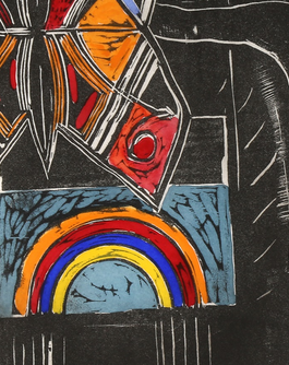 MICHAEL ROTHENSTEIN 1908 - 1993 SIGNED COLOURED WOODCUT 'JAPANESE KITES' 65/75