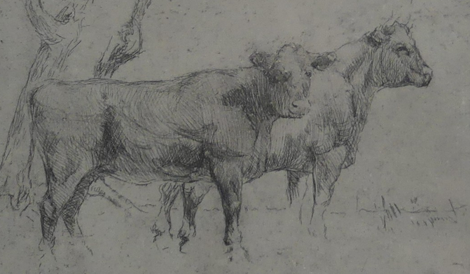 SIR ALFRED MUNNINGS 1878-1959 ORIGINAL ETCHING CATTLE BENEATH TREES