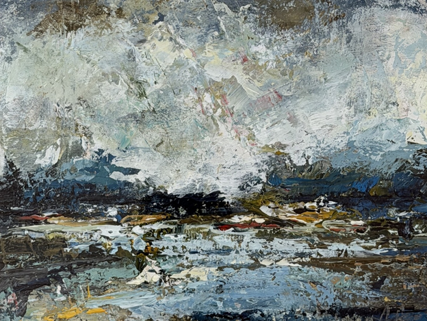 ANDREW HOOD b.1964 SIGNED ACRYLIC PAINTING UPPER LOCH TORRIDON