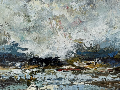 ANDREW HOOD b.1964 SIGNED ACRYLIC PAINTING UPPER LOCH TORRIDON