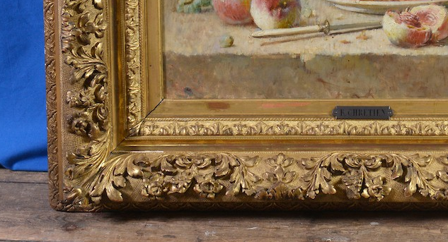 RENE LOUIS CHRETIEN (1867-1945) STILL LIFE OIL ON CANVAS IN CARVED PRESENTATION FRAME