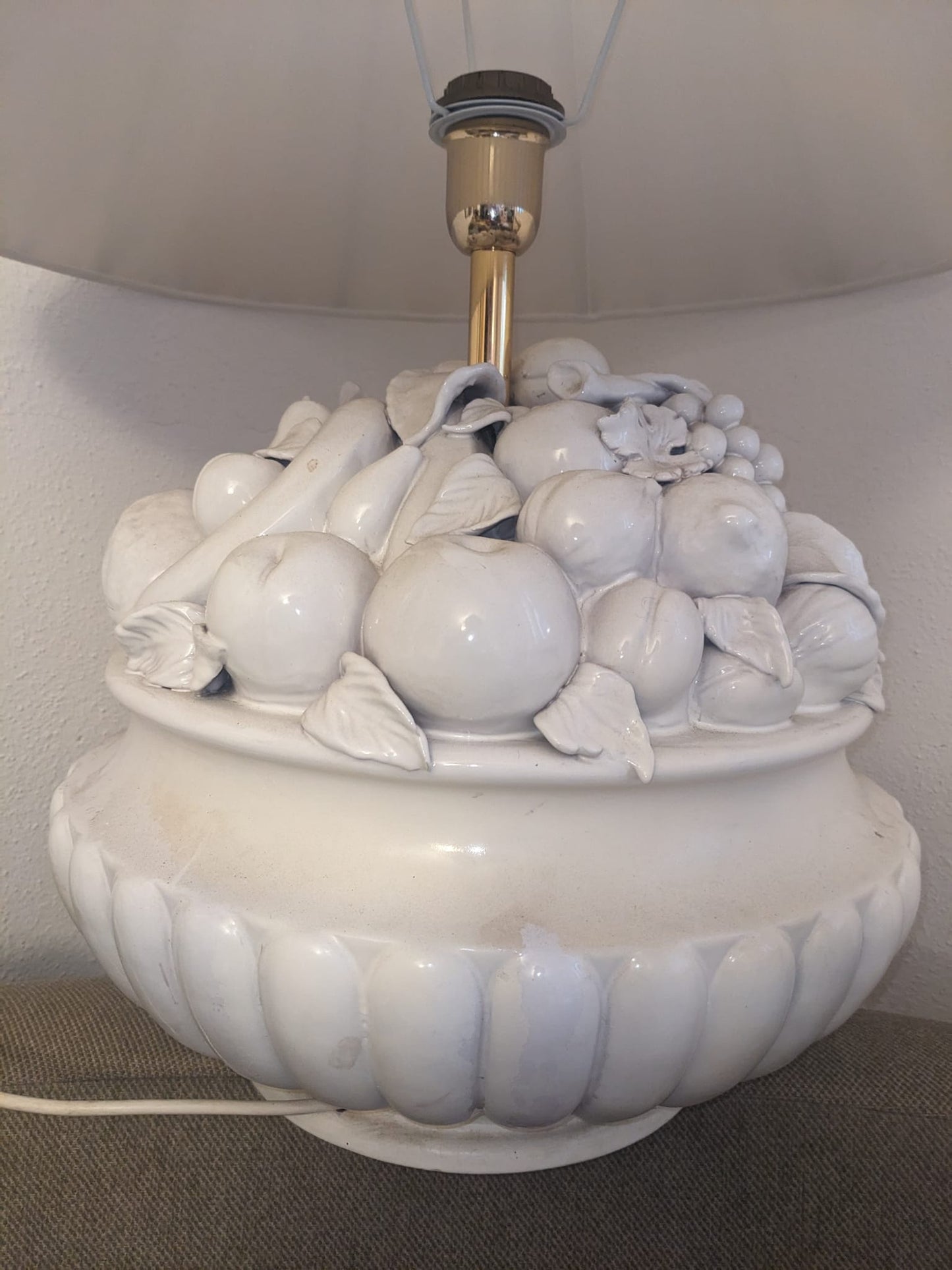 Large 1980's Ceramic Bowl of Fruit Lamp