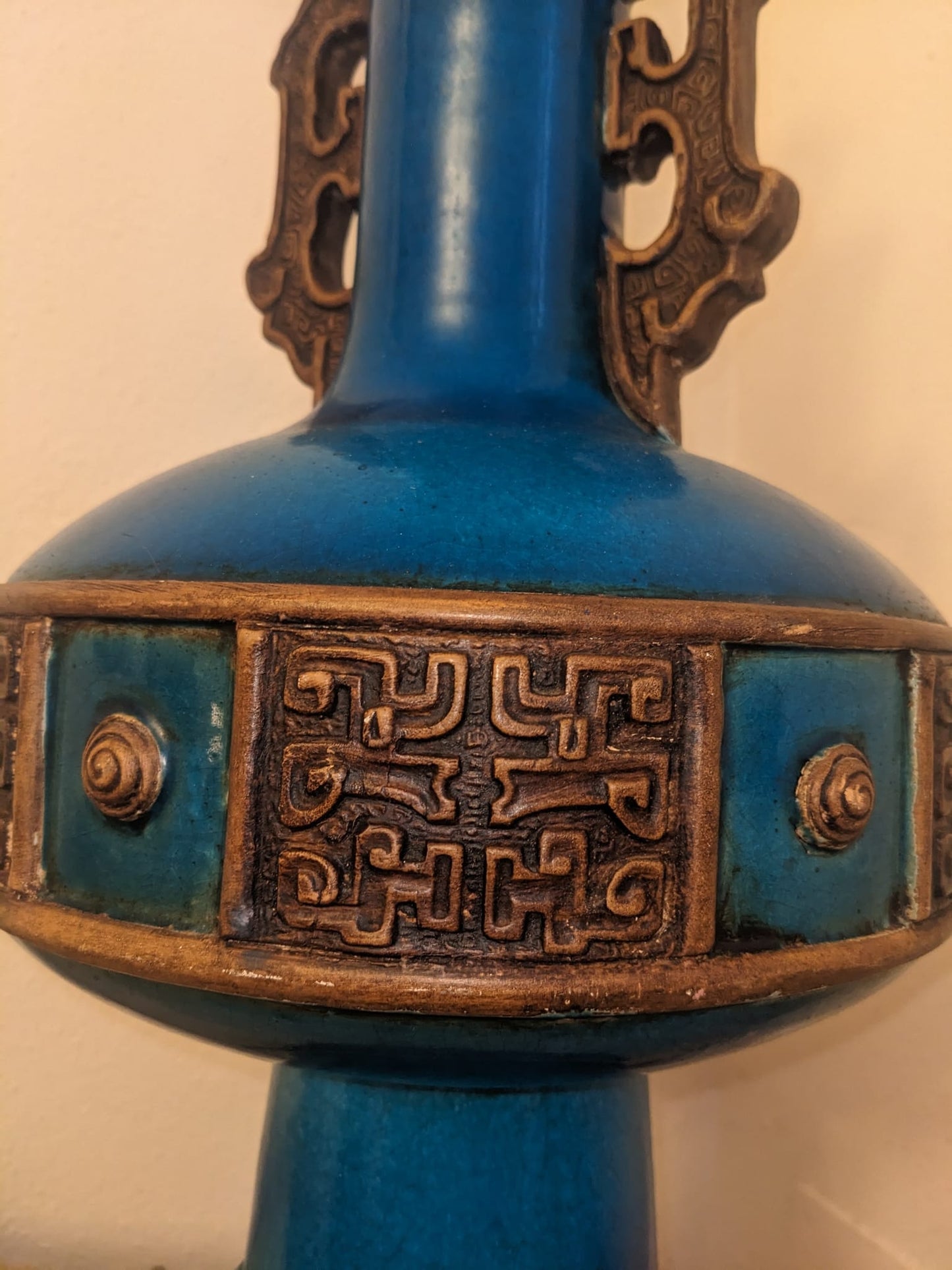 Original 1960's Ugo Zaccagnini Blue and Copper Lamp. Signed and stamped