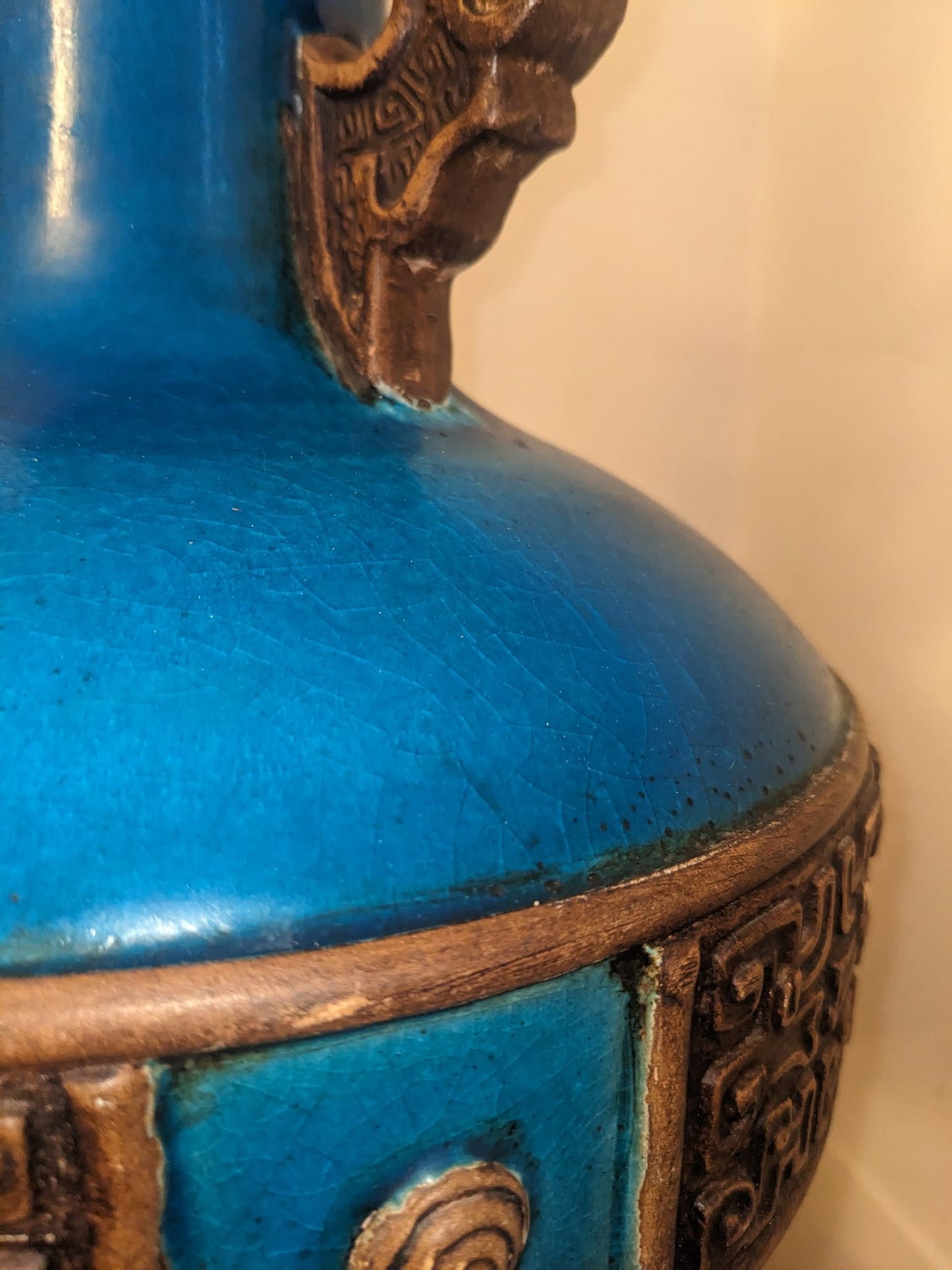 Original 1960's Ugo Zaccagnini Blue and Copper Lamp. Signed and stamped