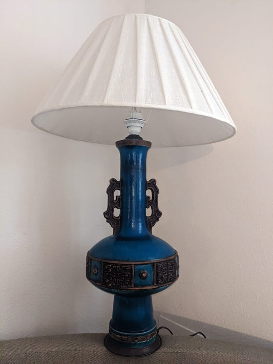 Original 1960's Ugo Zaccagnini Blue and Copper Lamp. Signed and stamped