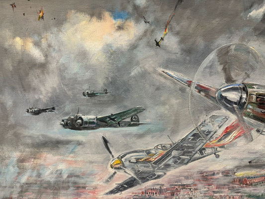 RALPH GILLIES COLE 1915-1994 ORIGINAL OIL PAINTING WW2 PLANES BATTLE SPITFIRE