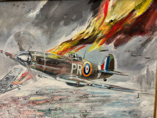 RALPH GILLIES COLE 1915-1994 ORIGINAL OIL PAINTING WW2 PLANES BATTLE SPITFIRE