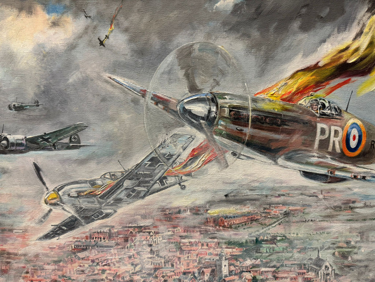 RALPH GILLIES COLE 1915-1994 ORIGINAL OIL PAINTING WW2 PLANES BATTLE SPITFIRE