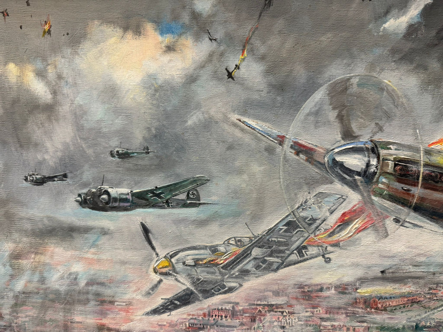 RALPH GILLIES COLE 1915-1994 ORIGINAL OIL PAINTING WW2 PLANES BATTLE SPITFIRE