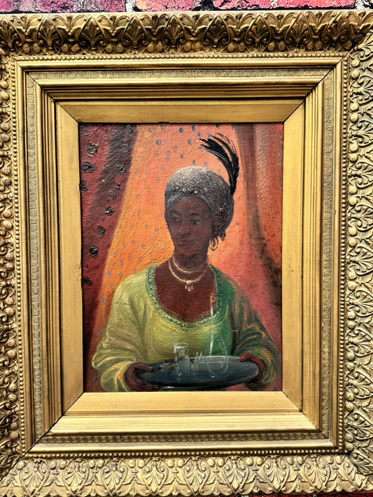 1920'S SUPERB OIL PAINTING ON CANVAS PORTRAIT AFRICAN WOMAN HIGH SOCIETY FRAMED