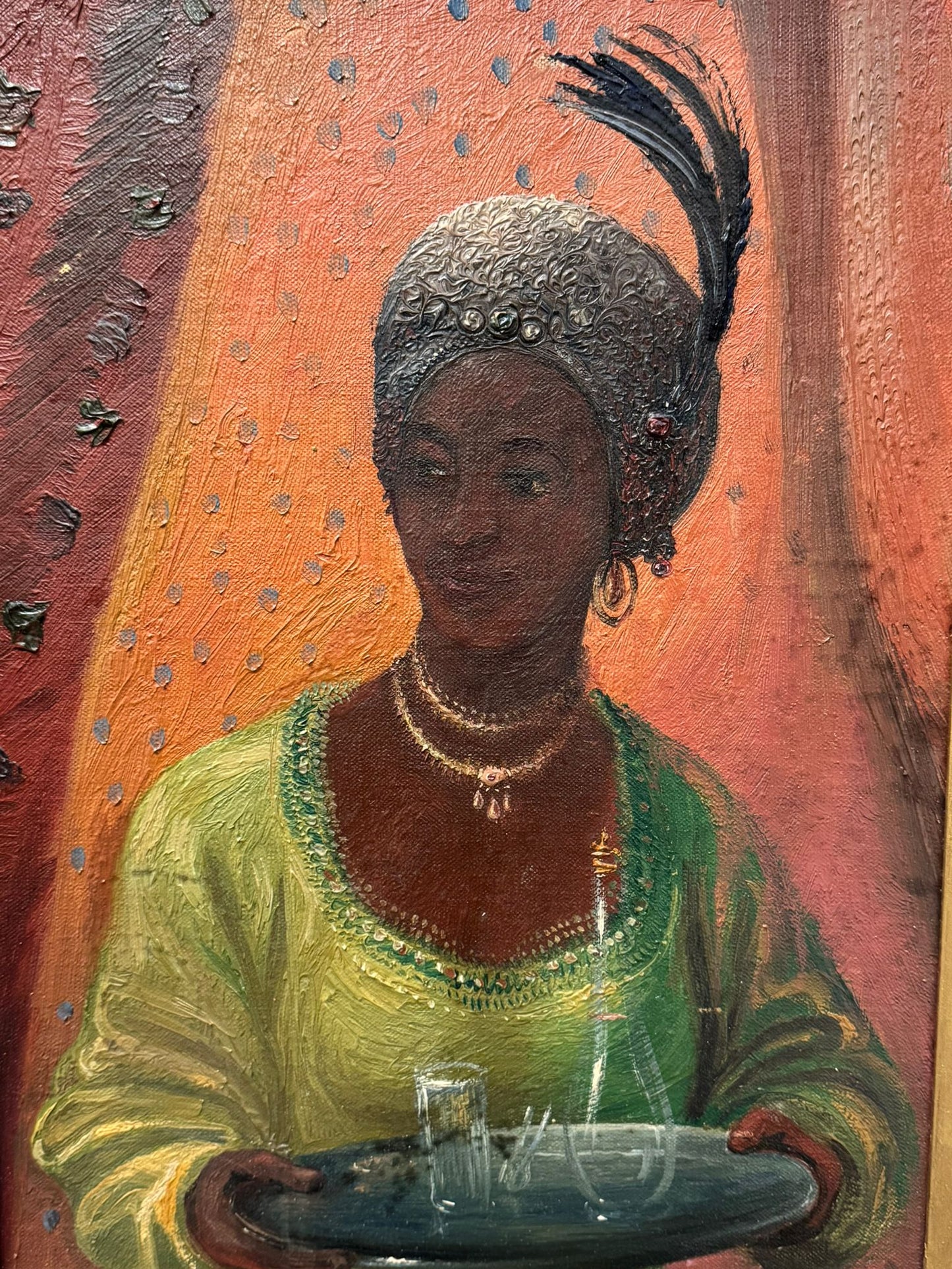 1920'S SUPERB OIL PAINTING ON CANVAS PORTRAIT AFRICAN WOMAN HIGH SOCIETY FRAMED