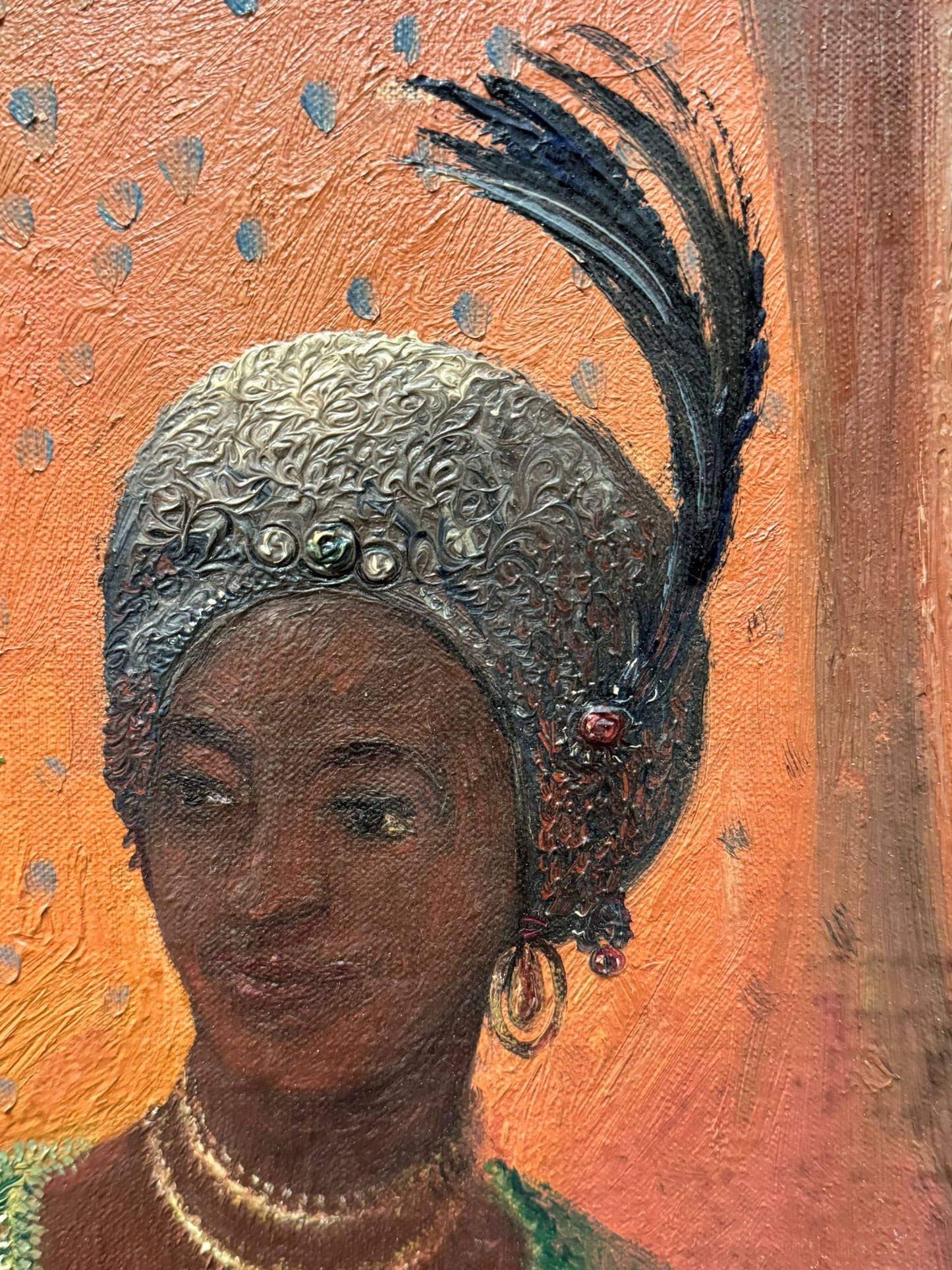 1920'S SUPERB OIL PAINTING ON CANVAS PORTRAIT AFRICAN WOMAN HIGH SOCIETY FRAMED