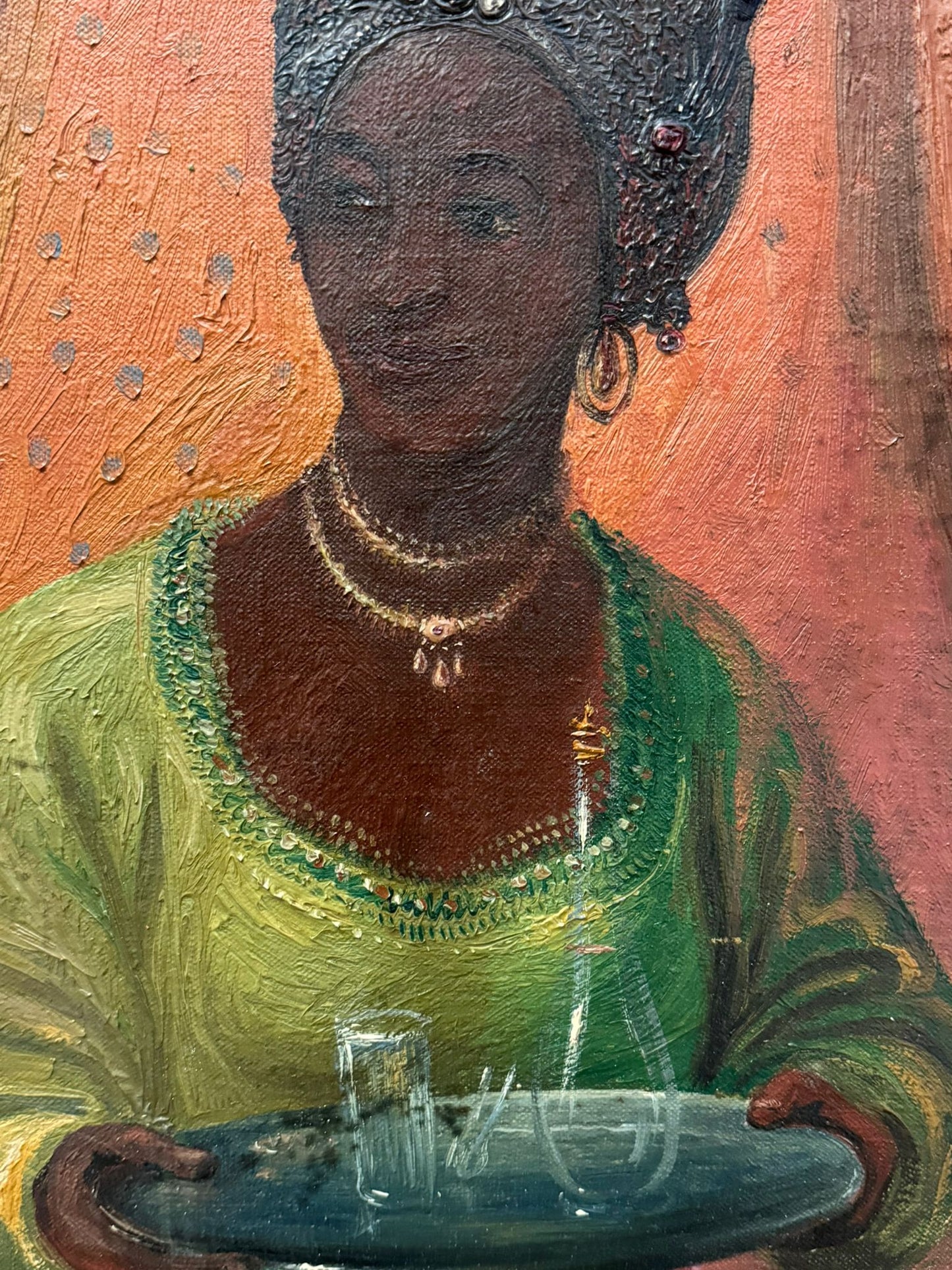 1920'S SUPERB OIL PAINTING ON CANVAS PORTRAIT AFRICAN WOMAN HIGH SOCIETY FRAMED