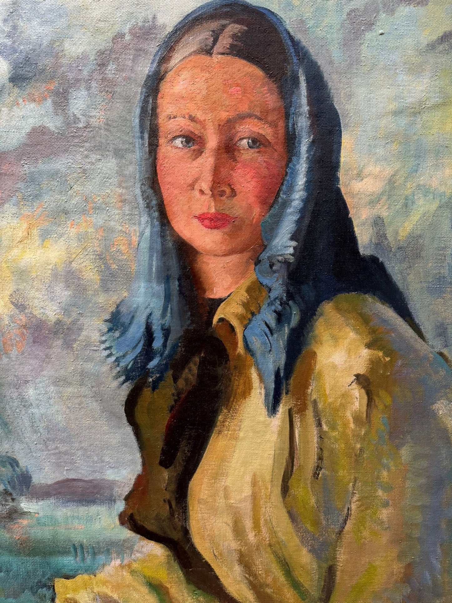 1940'S LARGE OIL PAINTING ON CANVAS PORTRAIT AUSTRIAN WOMAN FRANZ XAVER WEIDINGER