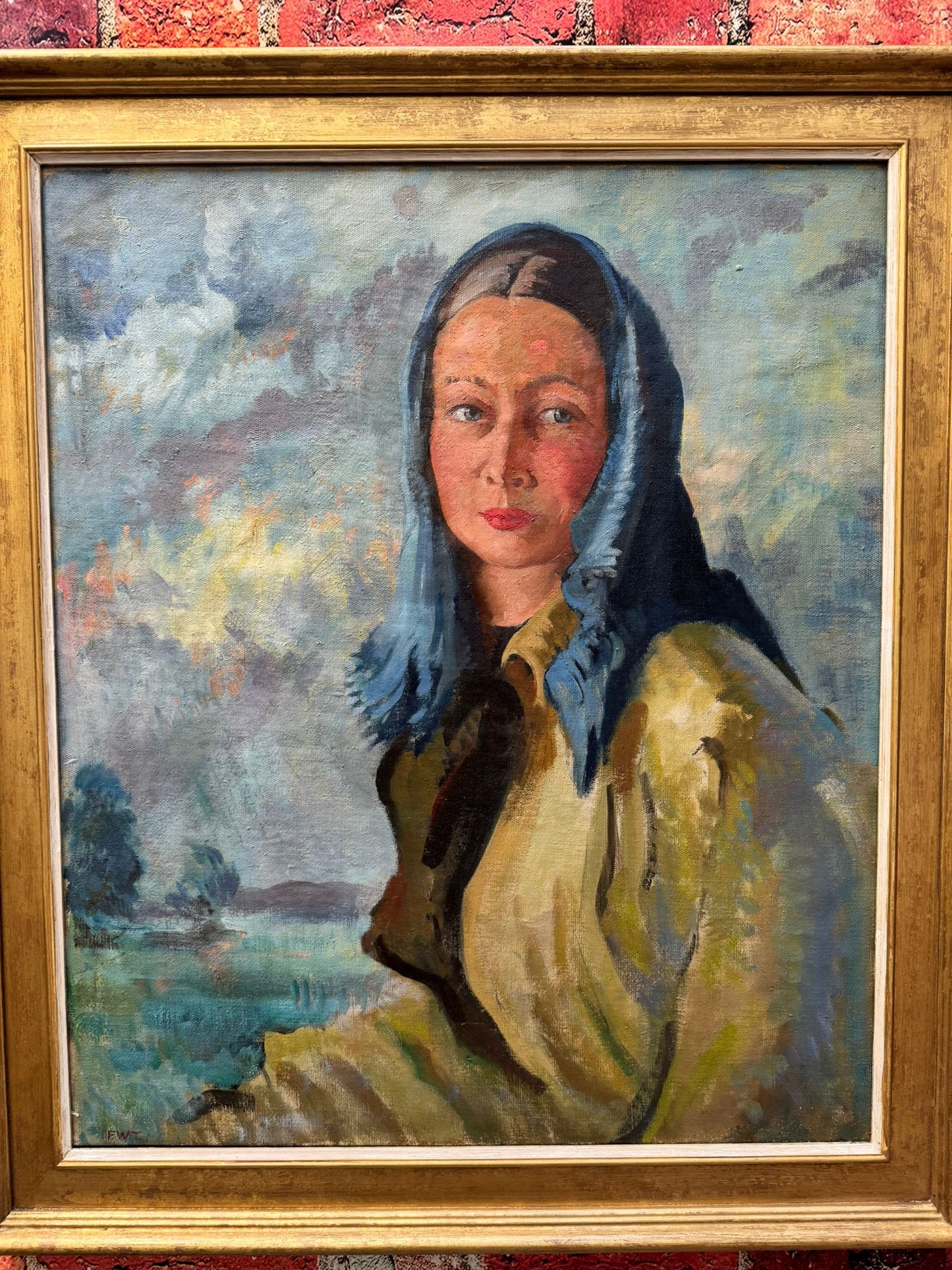 1940'S LARGE OIL PAINTING ON CANVAS PORTRAIT AUSTRIAN WOMAN FRANZ XAVER WEIDINGER