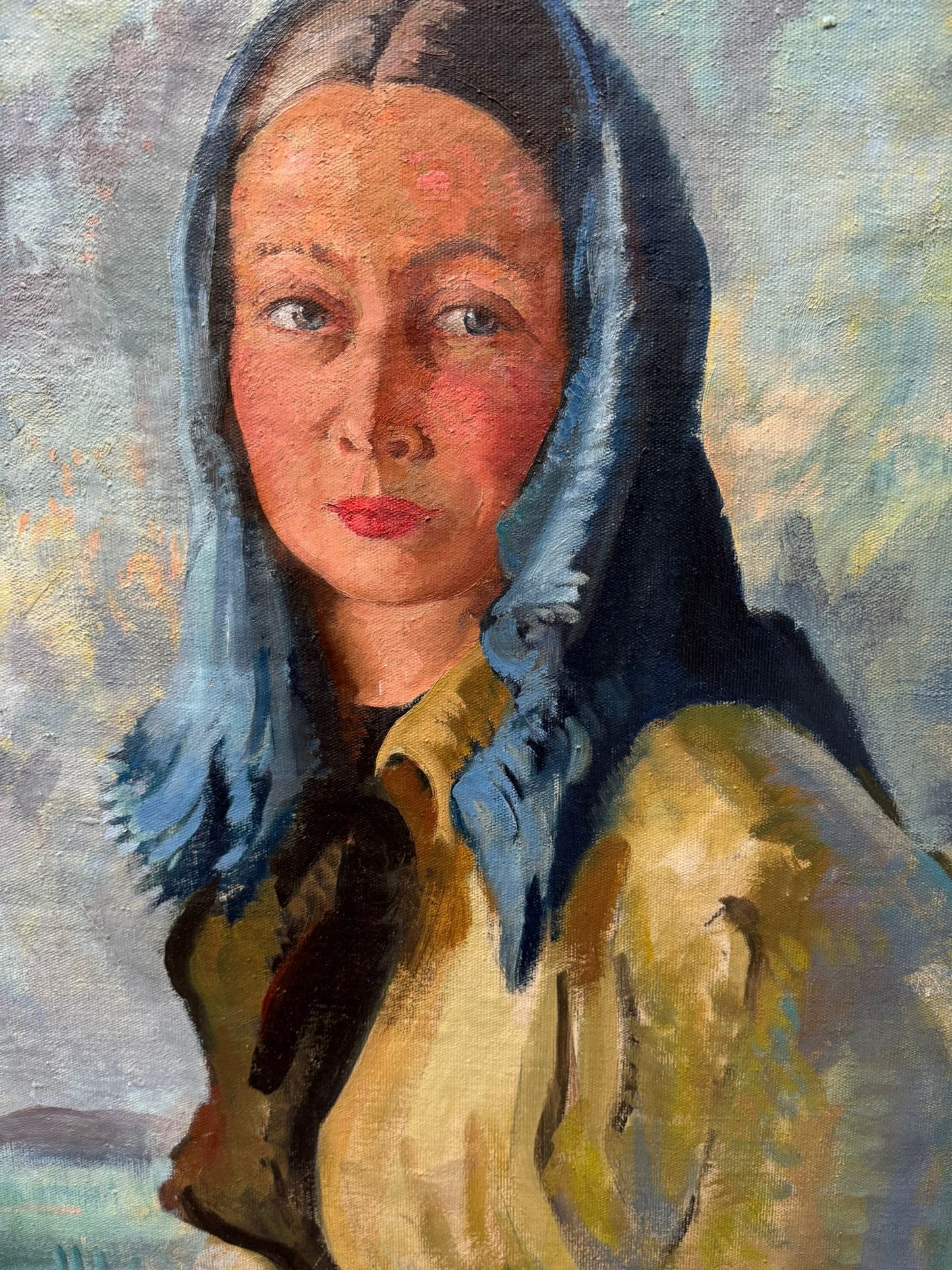 1940'S LARGE OIL PAINTING ON CANVAS PORTRAIT AUSTRIAN WOMAN FRANZ XAVER WEIDINGER