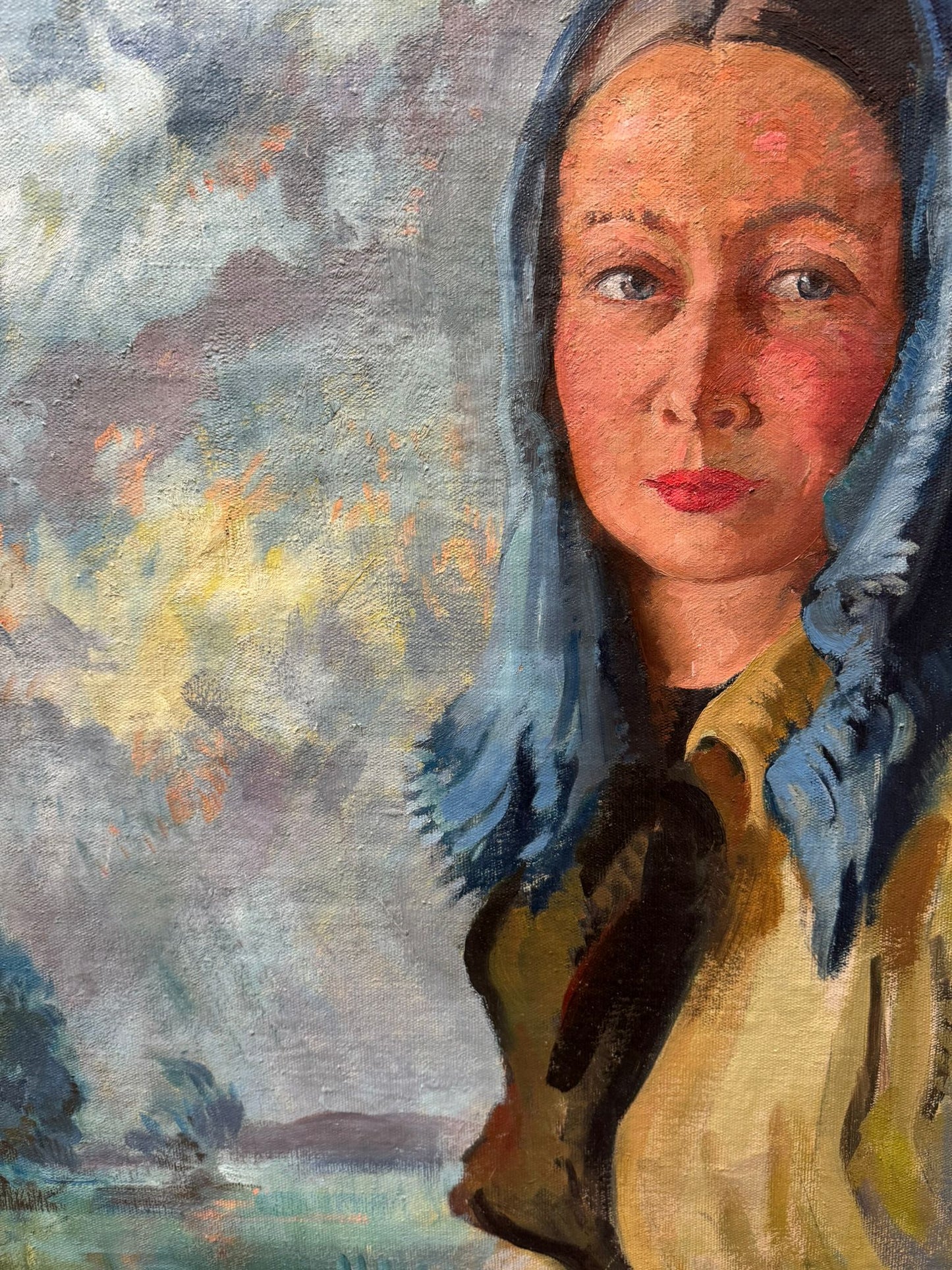 1940'S LARGE OIL PAINTING ON CANVAS PORTRAIT AUSTRIAN WOMAN FRANZ XAVER WEIDINGER