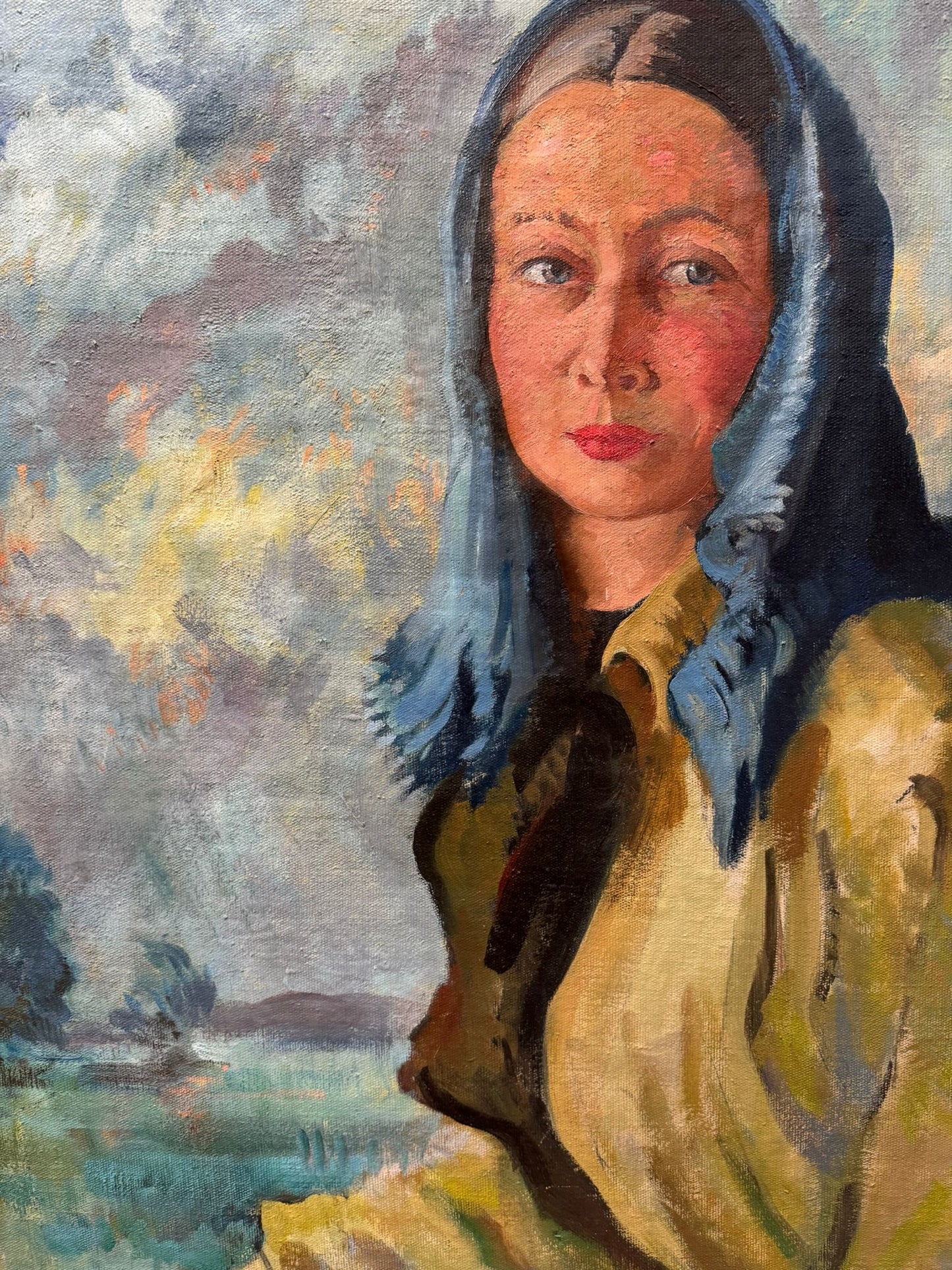 1940'S LARGE OIL PAINTING ON CANVAS PORTRAIT AUSTRIAN WOMAN FRANZ XAVER WEIDINGER