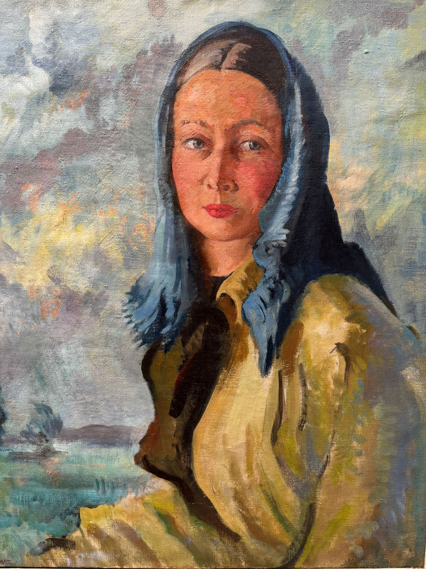 1940'S LARGE OIL PAINTING ON CANVAS PORTRAIT AUSTRIAN WOMAN FRANZ XAVER WEIDINGER