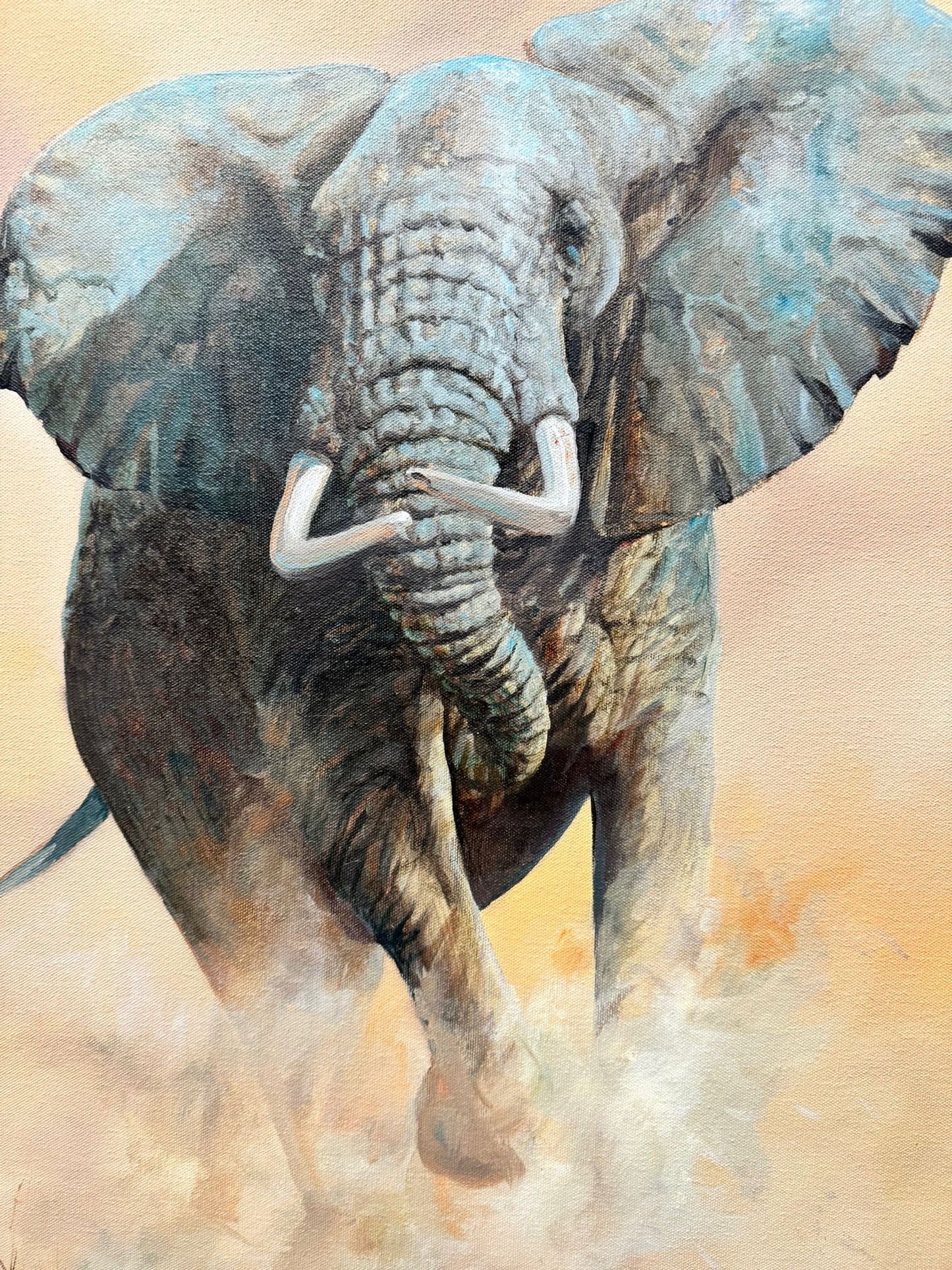 MAXINE BONE (1987) LARGE SIGNED OIL PAINTING ELEPHANT WILDLIFE ANIMAL FRAMED