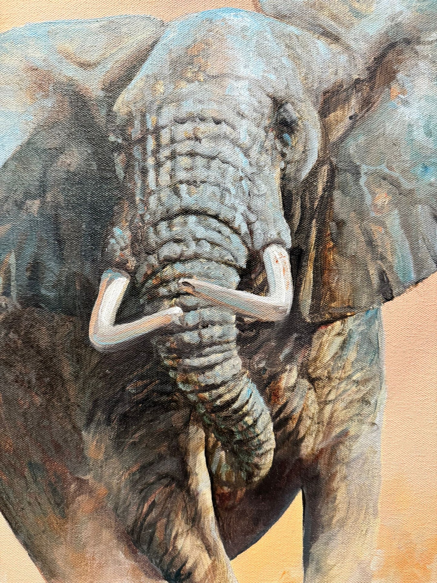 MAXINE BONE (1987) LARGE SIGNED OIL PAINTING ELEPHANT WILDLIFE ANIMAL FRAMED