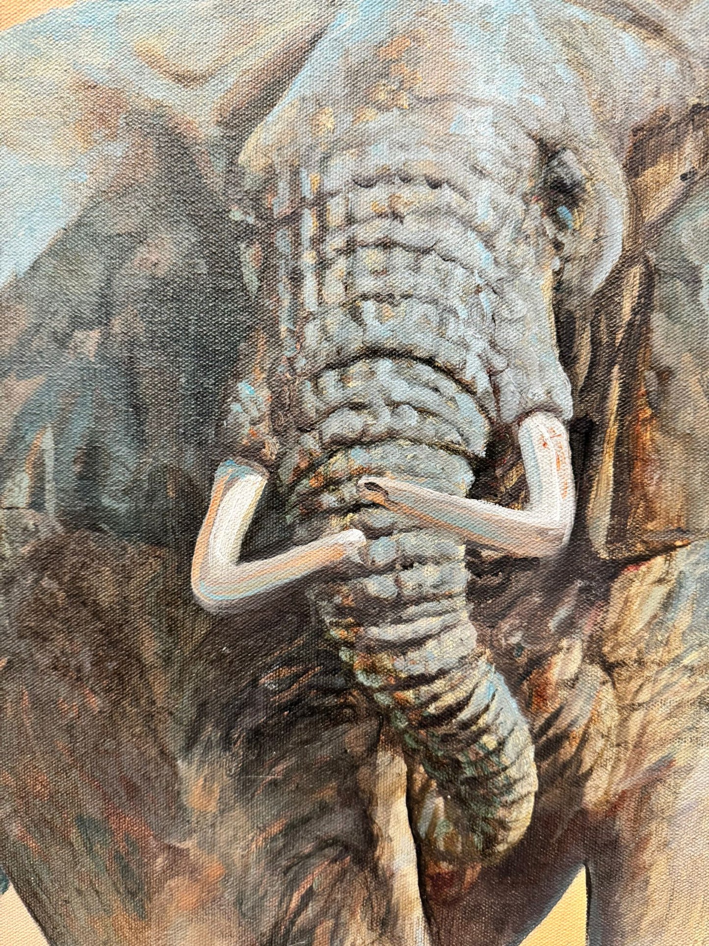 MAXINE BONE (1987) LARGE SIGNED OIL PAINTING ELEPHANT WILDLIFE ANIMAL FRAMED