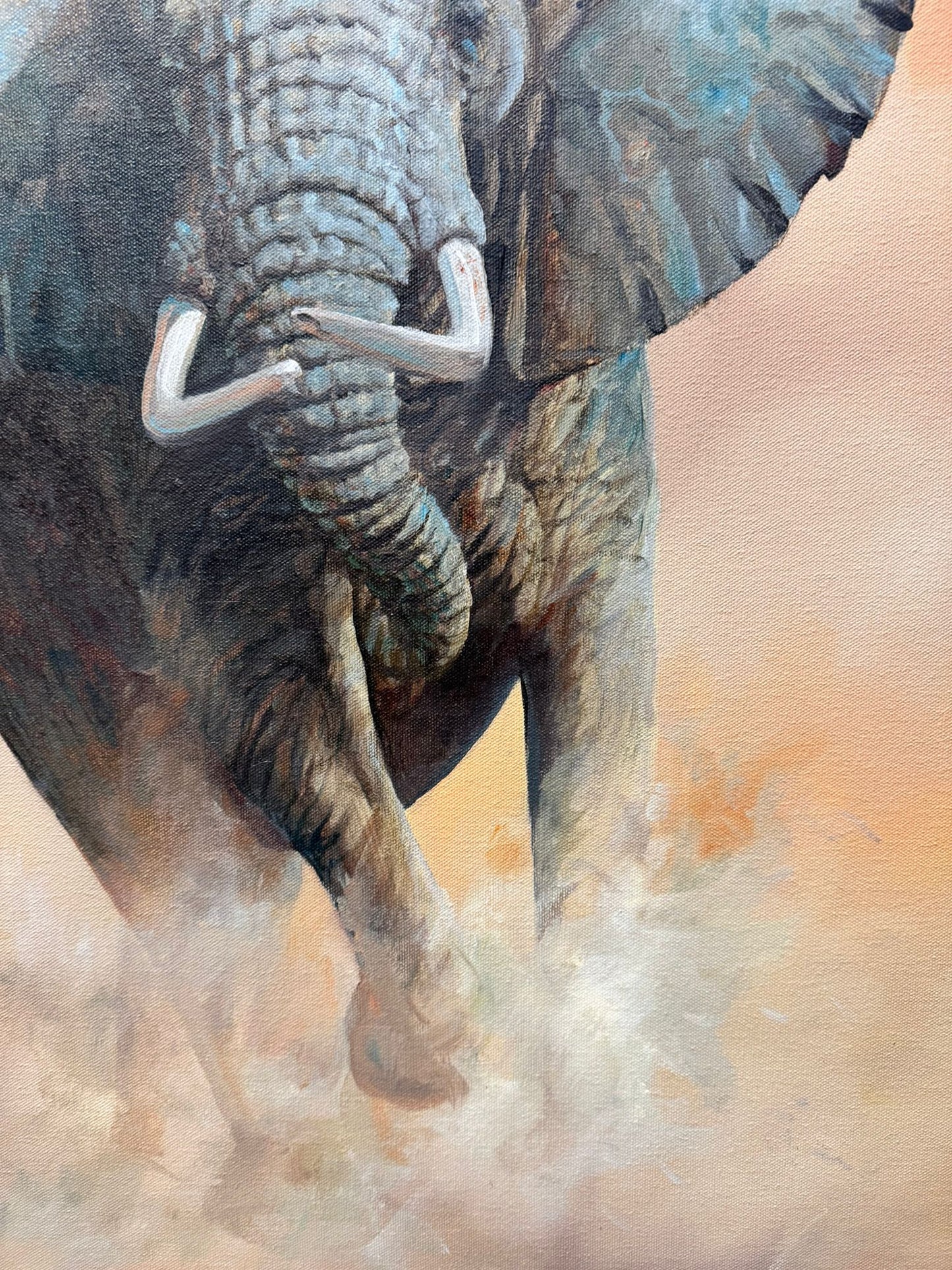 MAXINE BONE (1987) LARGE SIGNED OIL PAINTING ELEPHANT WILDLIFE ANIMAL FRAMED