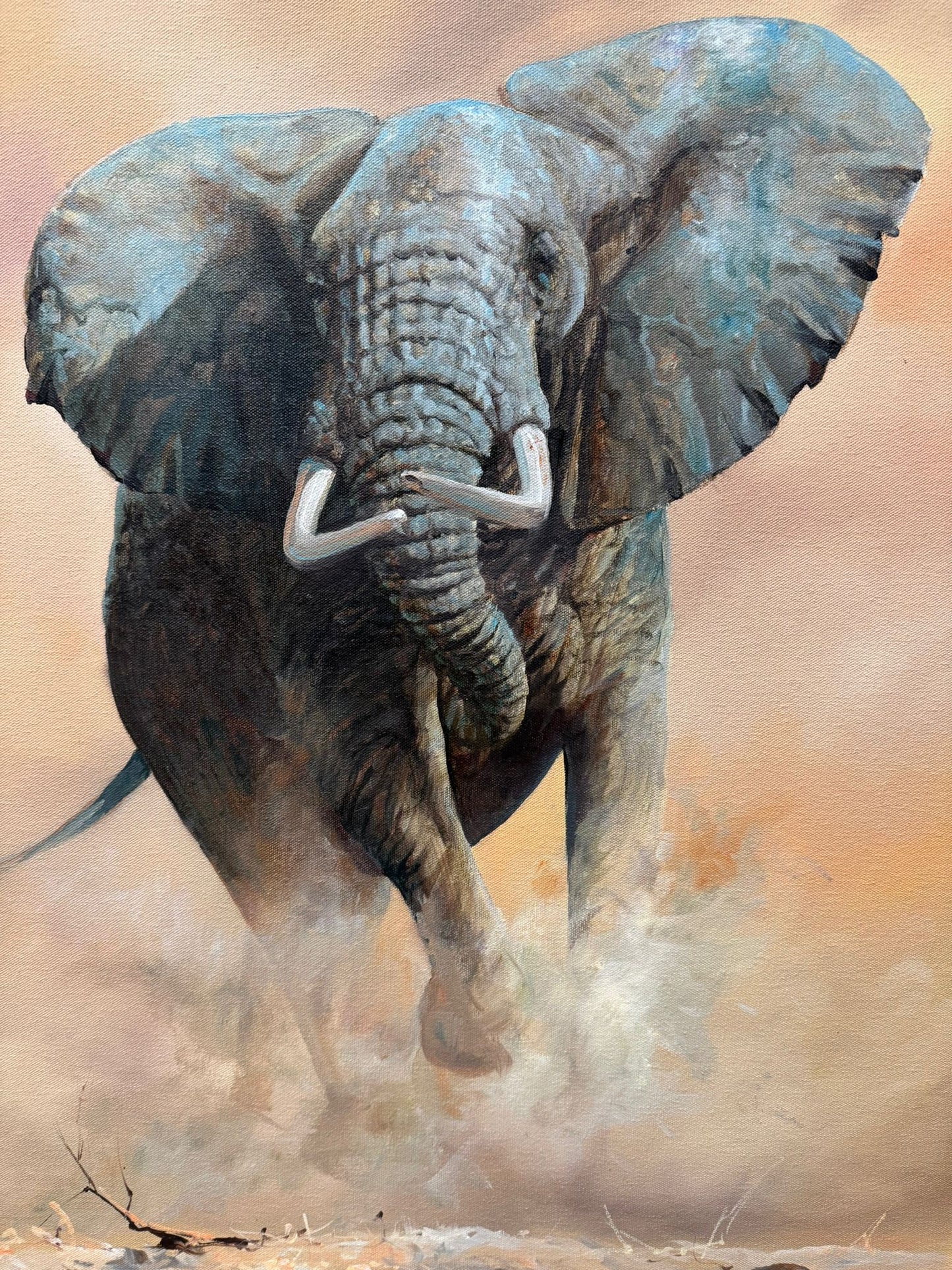 MAXINE BONE (1987) LARGE SIGNED OIL PAINTING ELEPHANT WILDLIFE ANIMAL FRAMED