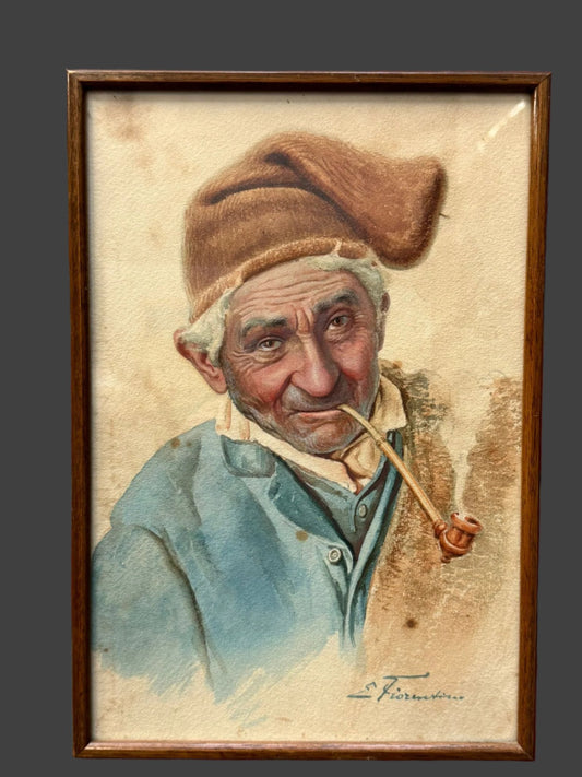 ANTONIO FIORENTINO 1894-1962 SIGNED WATERCOLOUR PAINTING PORTRAIT ITALIAN GENT