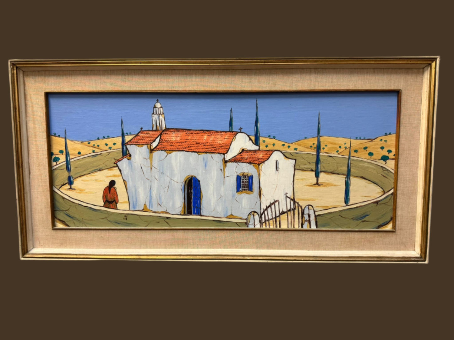 FOTOS HADJISOTERIOU 1919-2004 CYPRIOT LARGE OIL PAINTING SAINT THEODOROS SIGNED