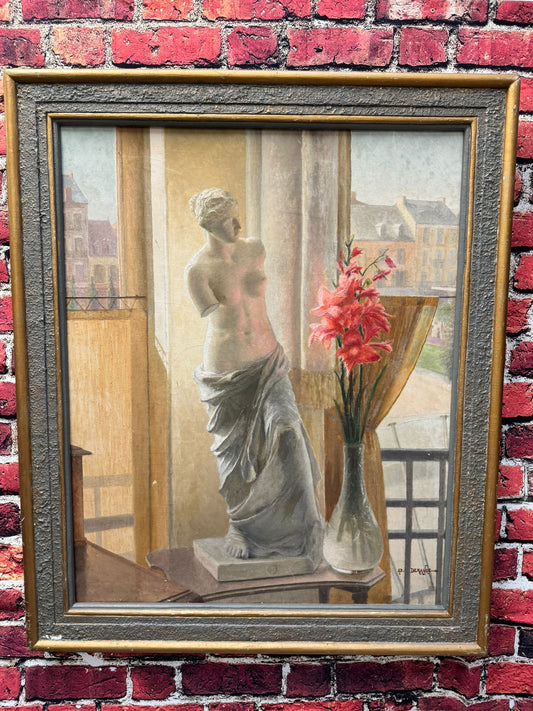 ADOLPHE DEMANGE 1857-1927 LARGE OIL PAINTING VENUS DE MILO SCULPTURE SIGNED