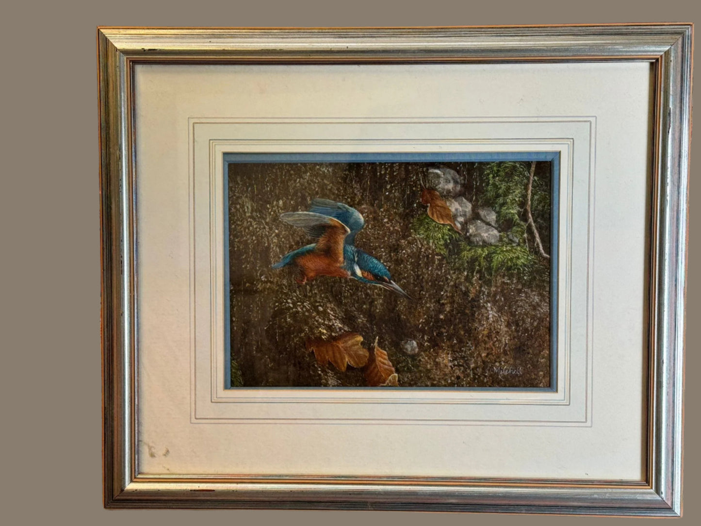 S MITCHELL, XX ORIGINAL OIL ON BOARD KINGFISHER BIRD DECORATIVE FRAMED SIGNED