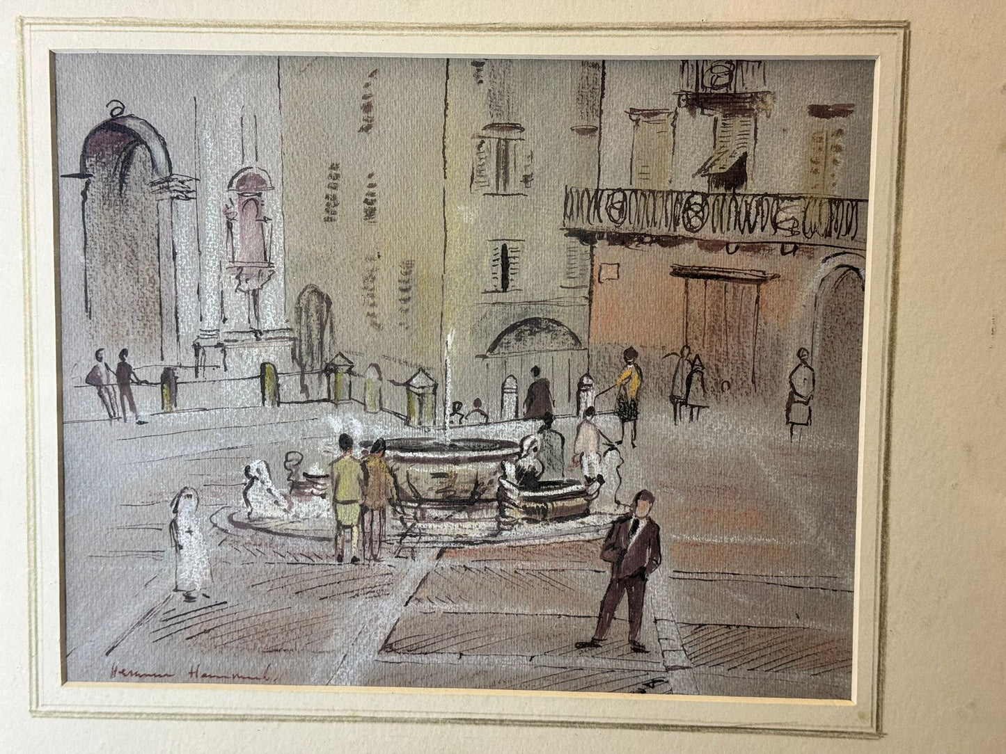 HERMIONE HAMMOND 1910-2005 ORIGINAL SIGNED WATERCOLOUR PAINTING MILAN ITALY