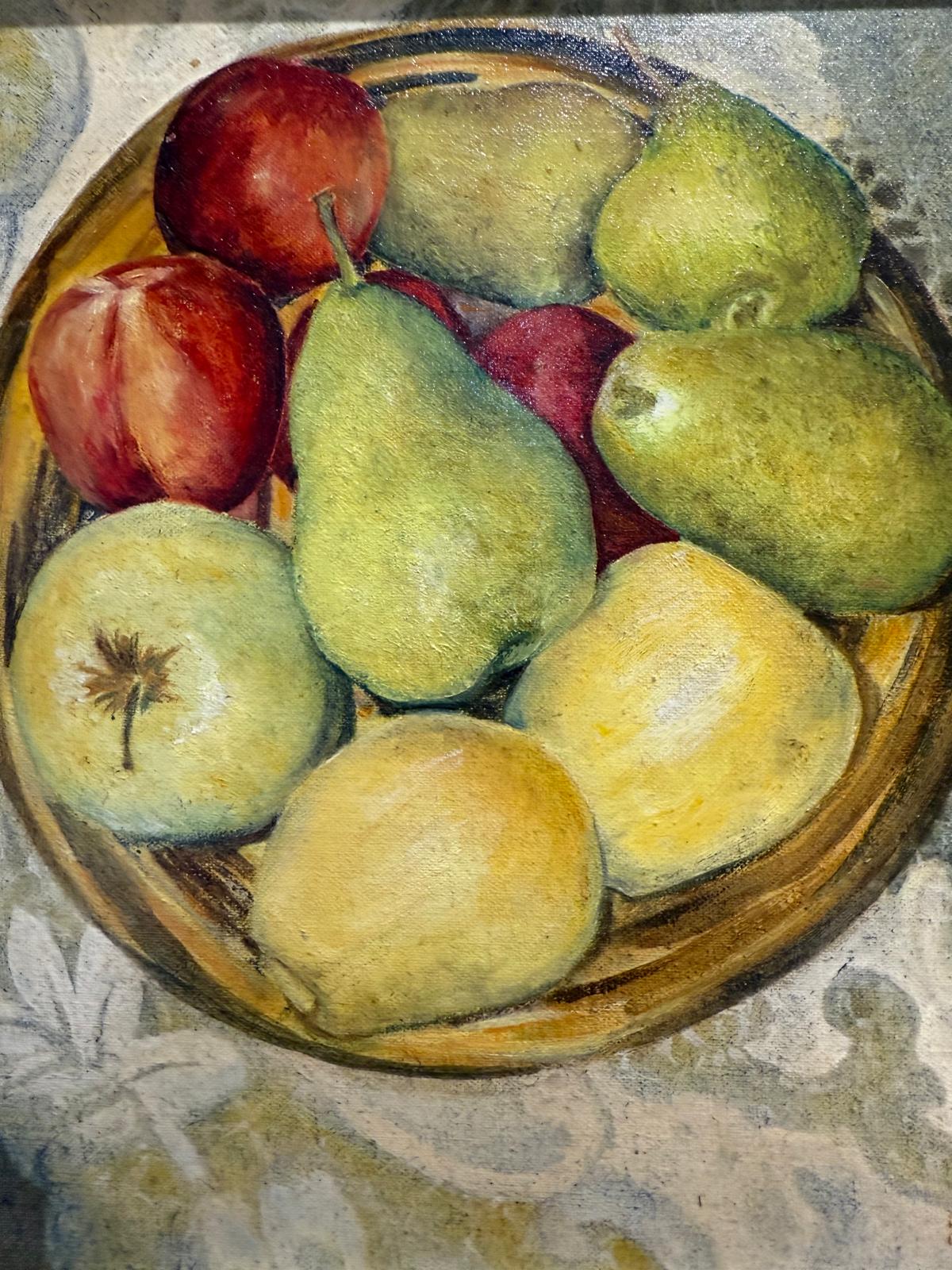 Apples and Pears Still Life Framed Oil on Board Late 20th Century