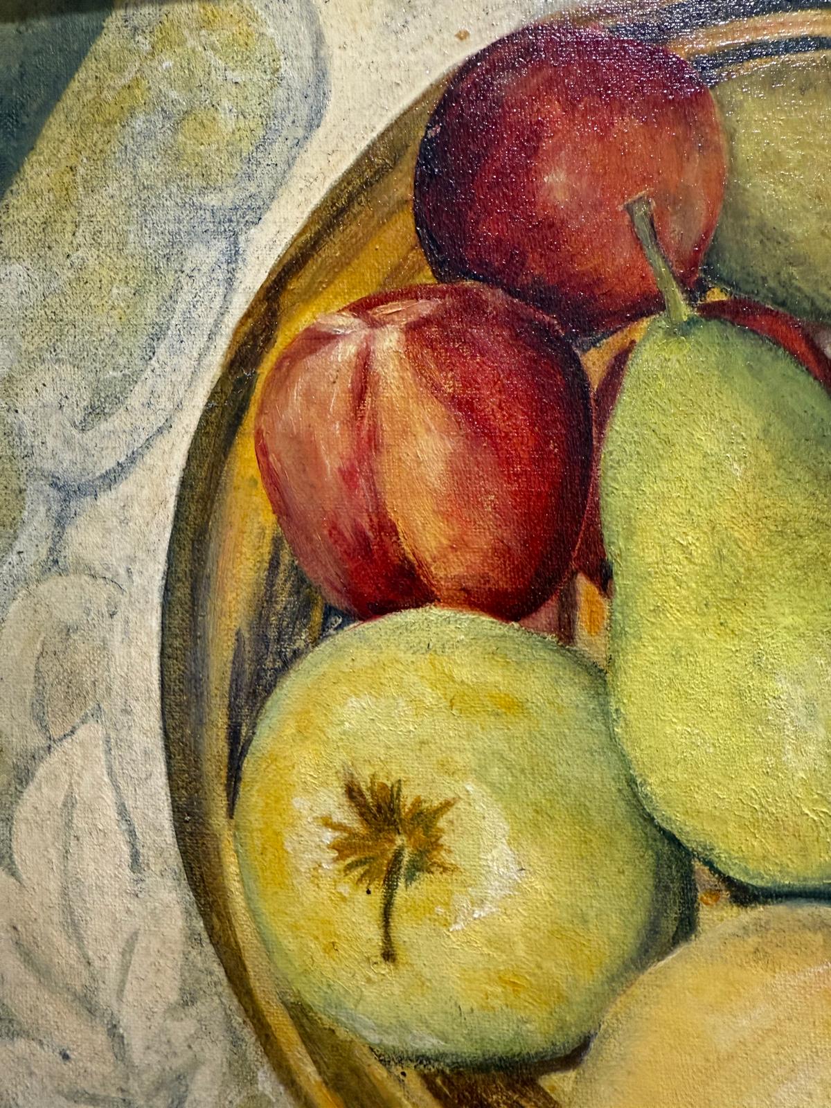 Apples and Pears Still Life Framed Oil on Board Late 20th Century