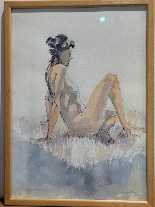 "Annie on a Sheepskin" Watercolour by Katie Naroznik  2003